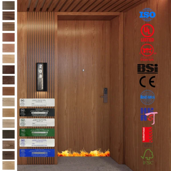 Discover factory direct sales of fireproof solid wood interior doors for hotel rooms in Europe.