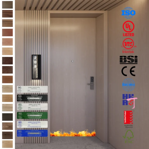 Upgrade hotel guest rooms with modern, fire-rated, soundproof wood doors.