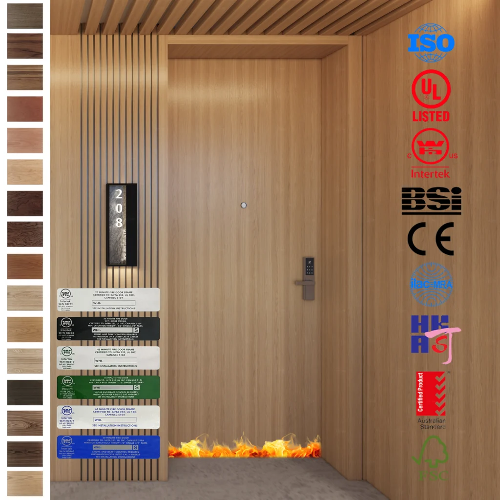 Fire Rated Door UL Approved Hotel Room Fire Proof Wood Door