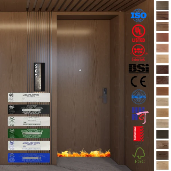 Fire Rated Door BS476 certified, FD30 and FD60 for hotel rooms and flat entrances.