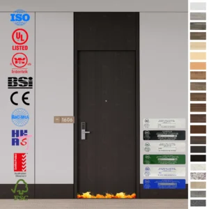 Fire Rated Door solutions for hotels, UL WH certified 20-60 min HPL wood doors.