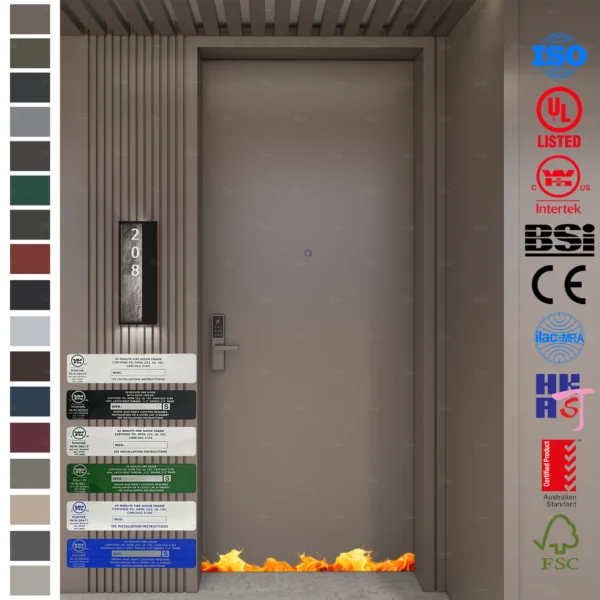 Fire Rated Door in modern European wood style for hotels.