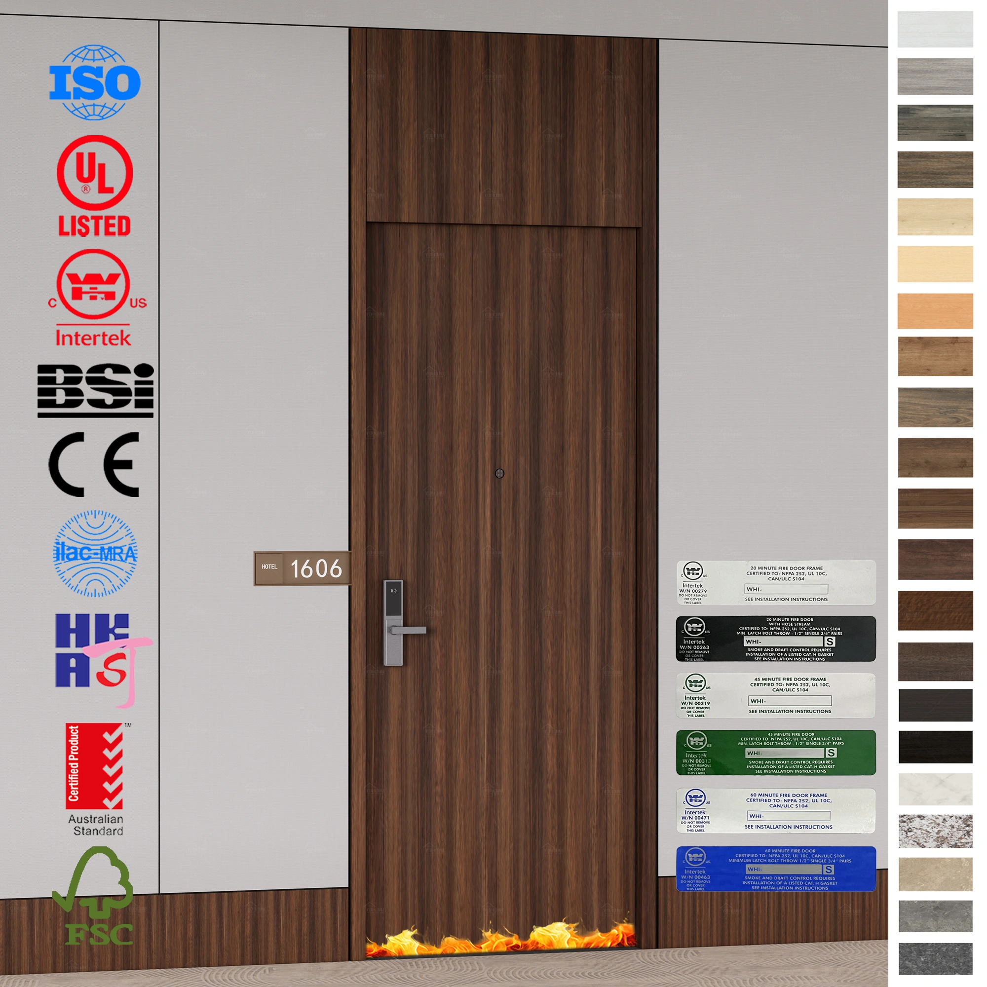 Fire Rated Door Australia 90min hotel wood door with HPL finish.