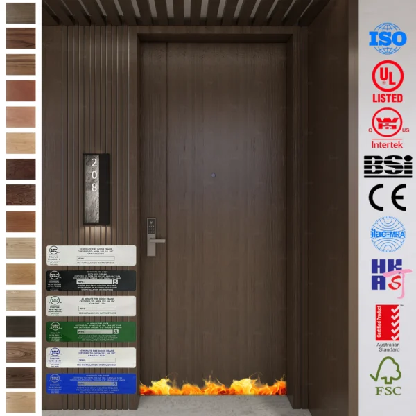 Fire Rated Door in oak wood, U-L WH certified for safety.