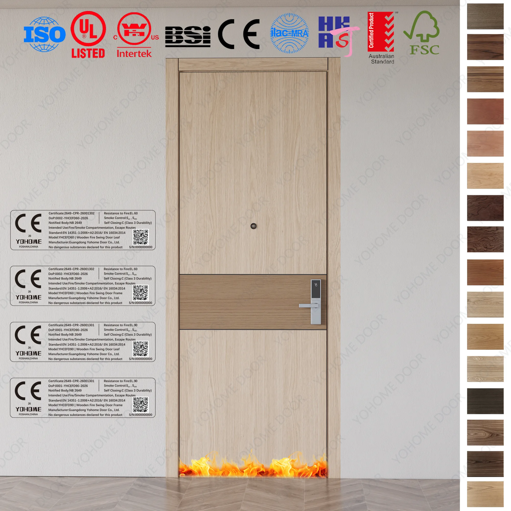 Fire Rated Door supplier offering CE certified EU standard hotel doors.