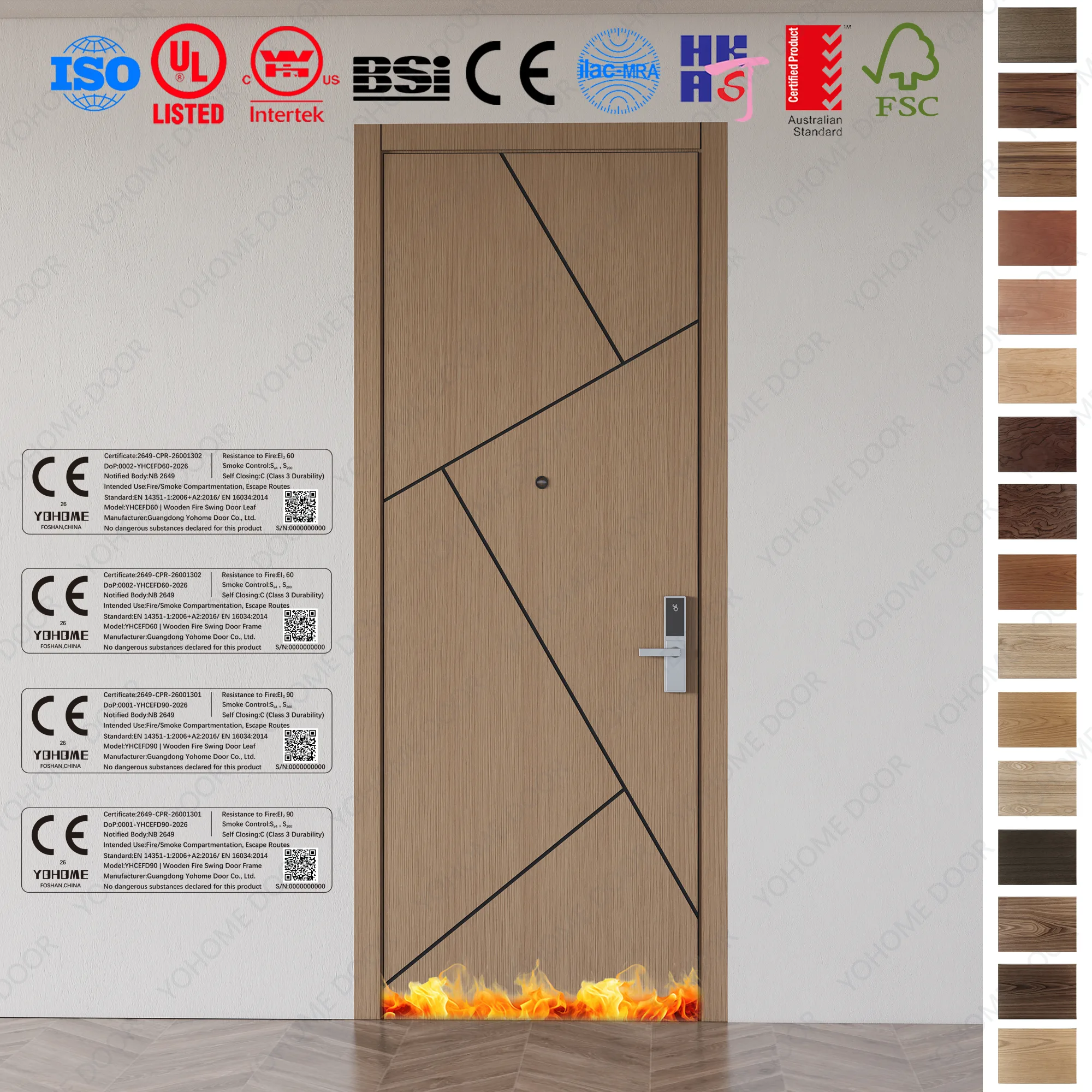 Fire Rated Door for hotels with EI60 fire resistance and CE certification.