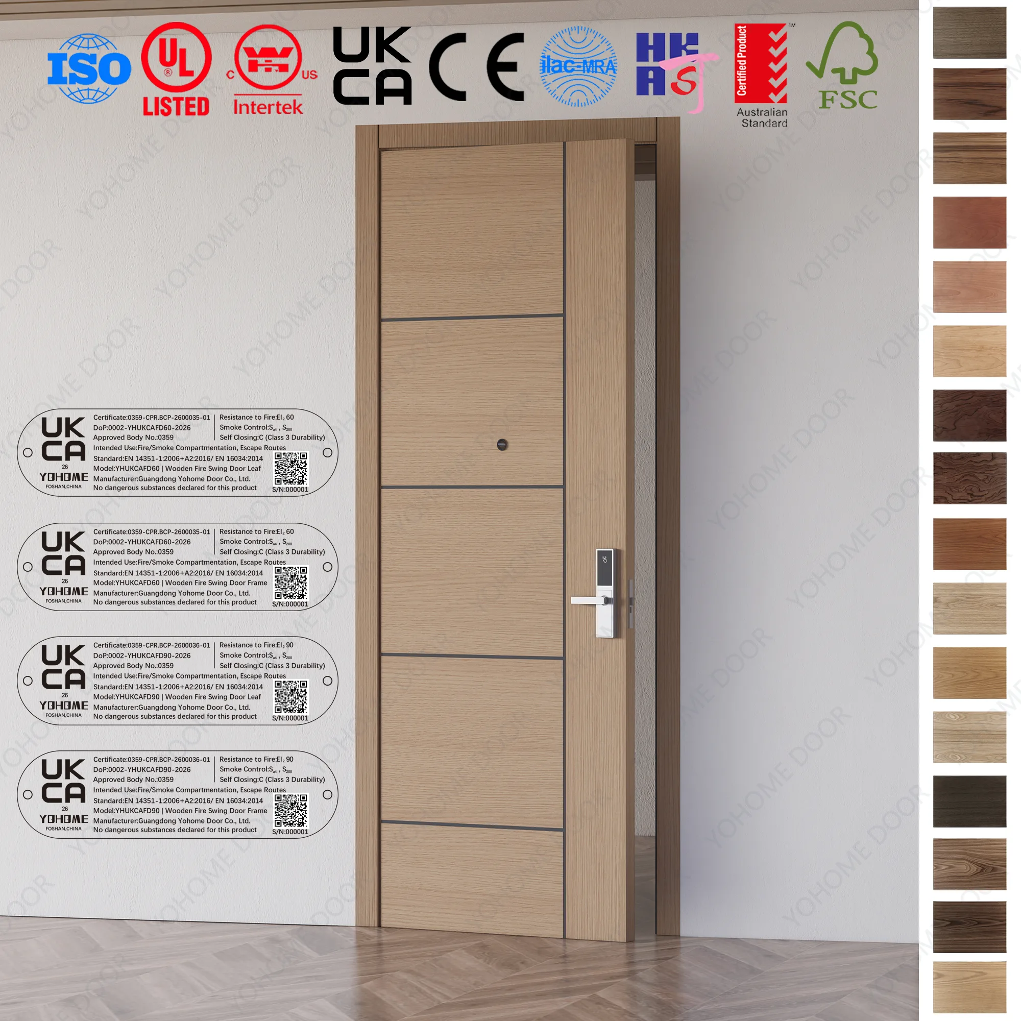 Fire Rated Door with a clean, simple wood finish for hotel rooms.
